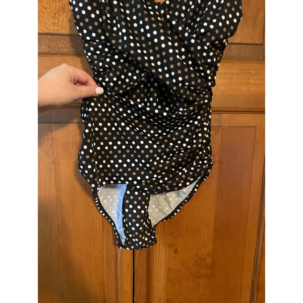 Trimshaper Women's Polka Dot One Piece Wrap Swimsuit Sleeveless Black/White 10 - Picture 4 of 11